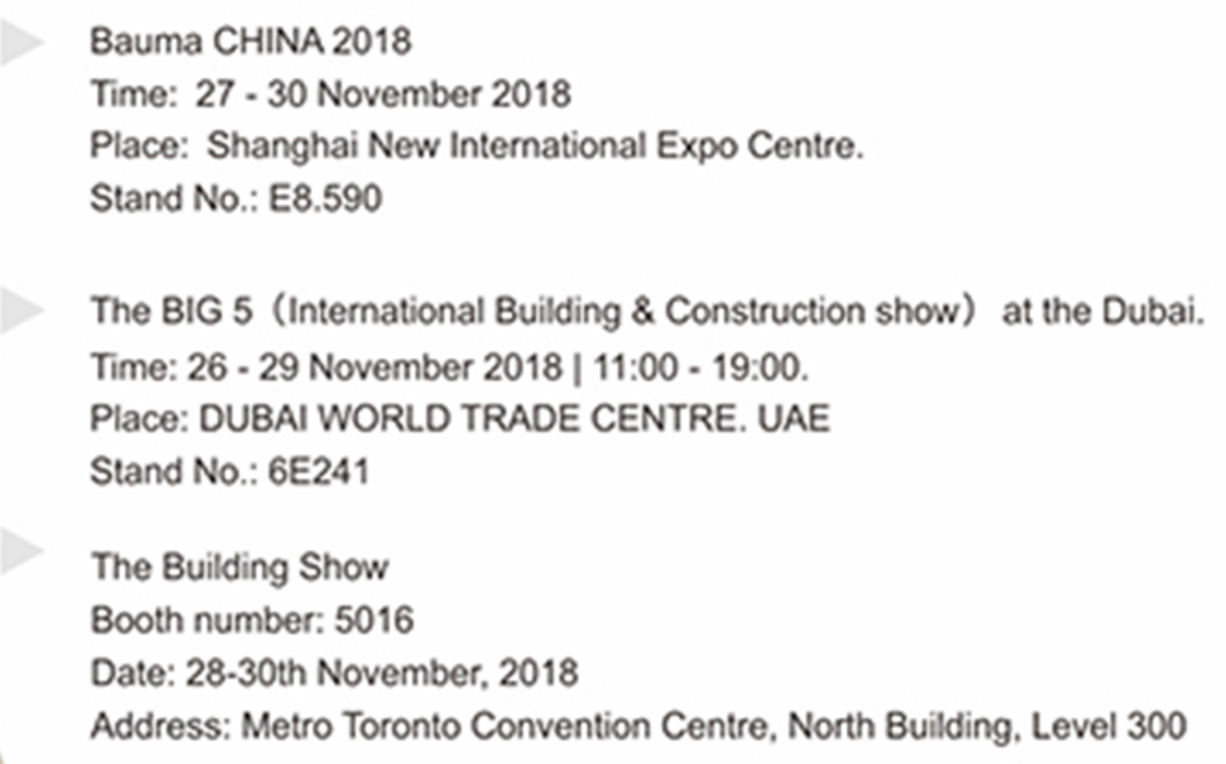 Xingyi participated in the three major exhibitions（bauma china 2018,the big5,the building show） in November