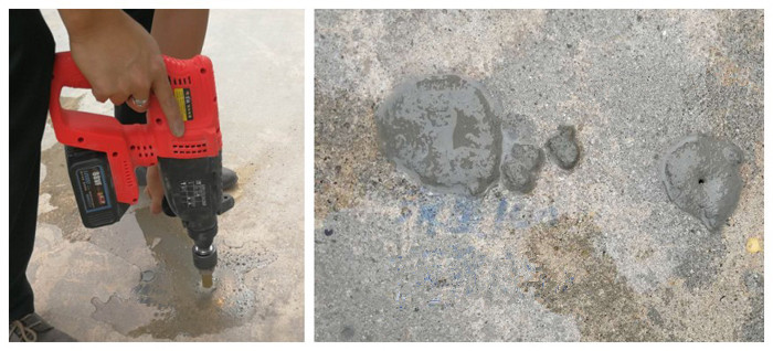 drilling and plugging method to repair concrete holes