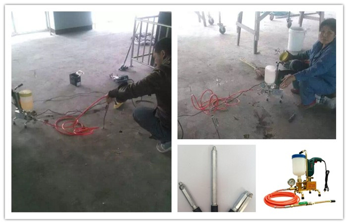 Epoxy injection to repair concrete floor empty drums by high pressure Grouting machine