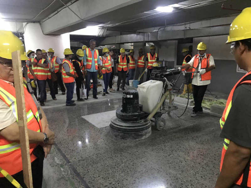 polished concrete bathroom floor