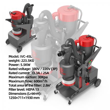 Canister Industrial vacuum cleaner for concrete grinder